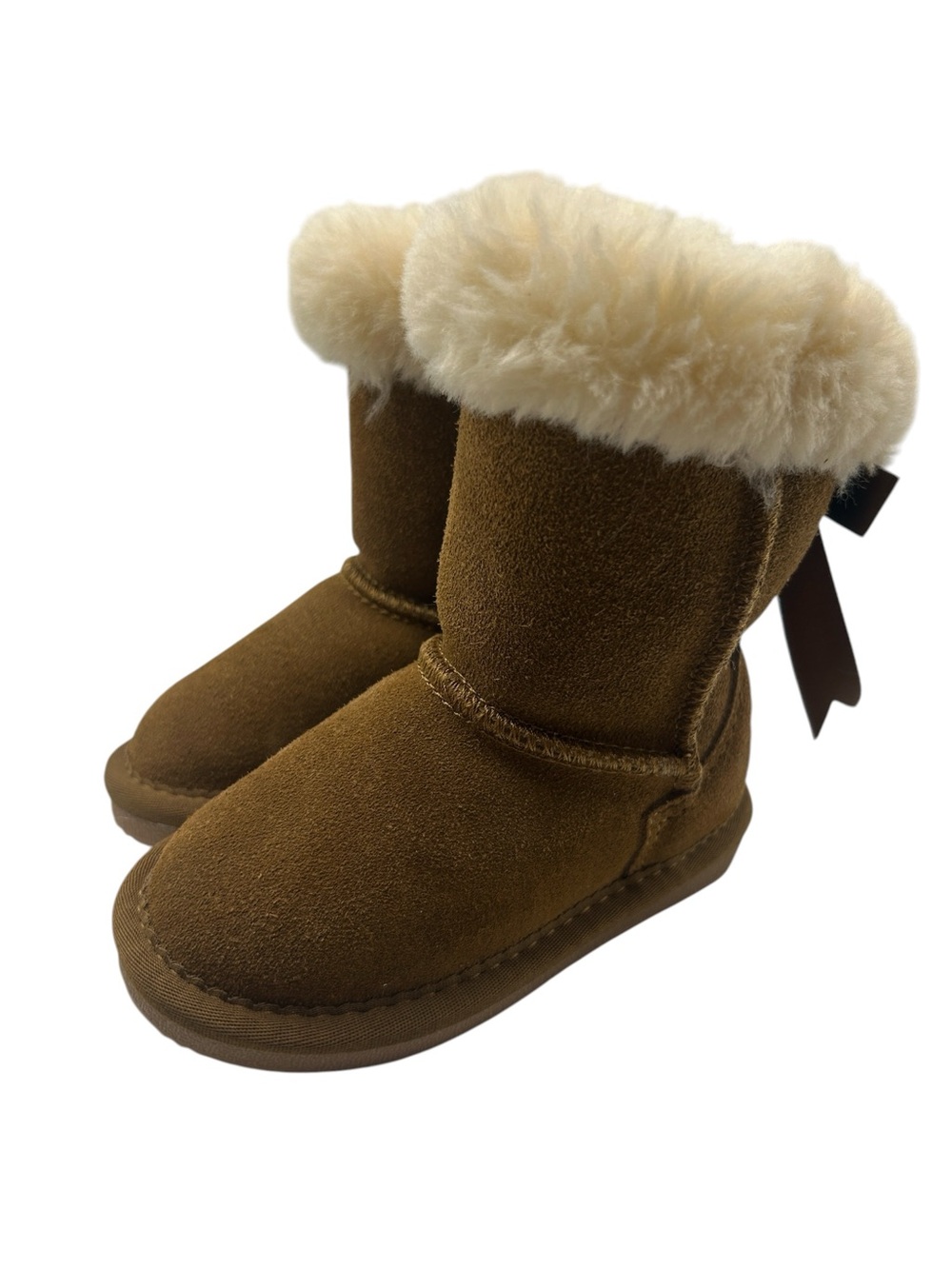 Lamo Kids Brown Shearling-Lined Cozy Boots ribbon lace up size 8 toddler